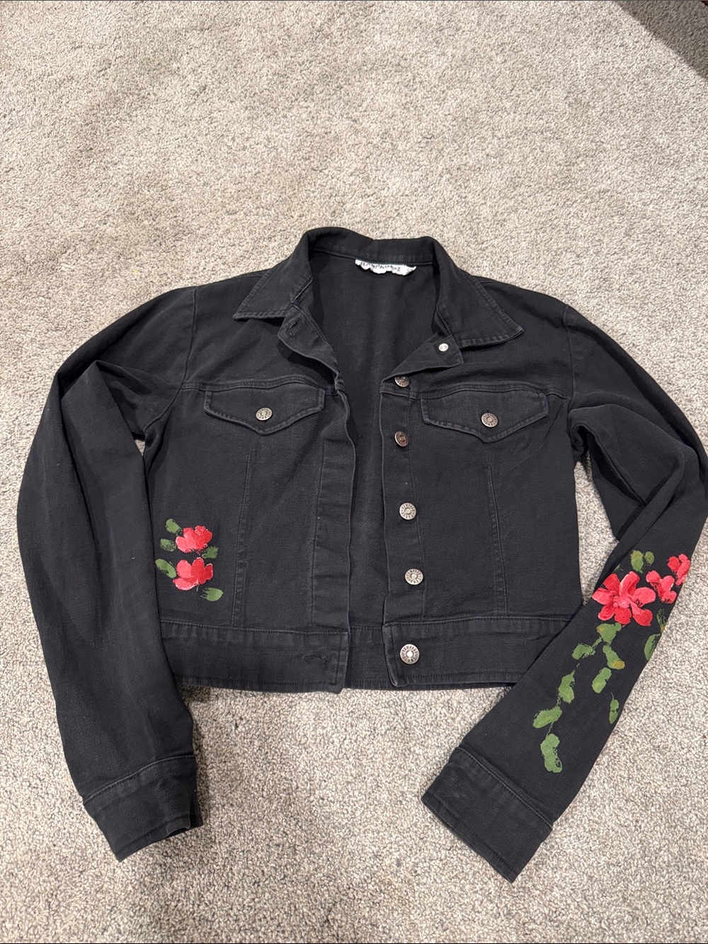 Vintage Black Floral Embellished Women’s Denim Jacket
